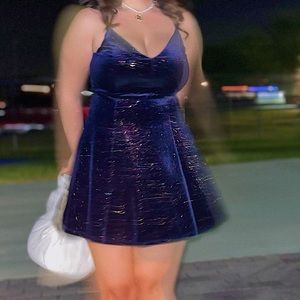 Midnight blue mini dress with built in bra and sparkles